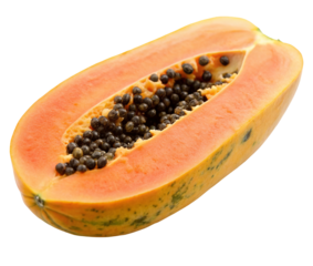 Fresh ripe papaya with seeds displayed vibrantly against a clean background for healthy eating