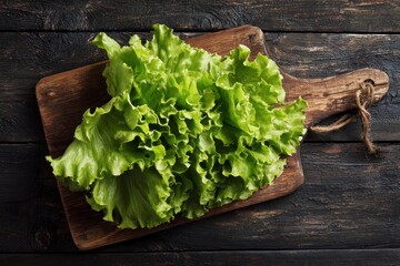 Lettuce on a wood cutting board closeup