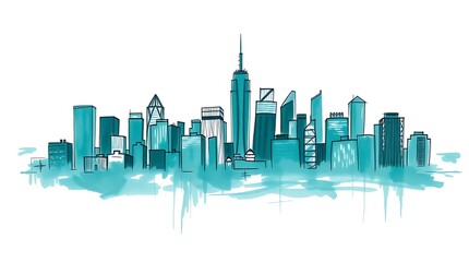 Obraz premium Modern City Skyline Illustration with Diverse Architecture on White Background and Clear Detail