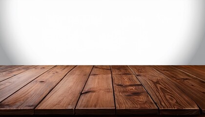 a front view of a dark rustic brown empty wooden table with white background serving as a blank wood table mockup ai generative