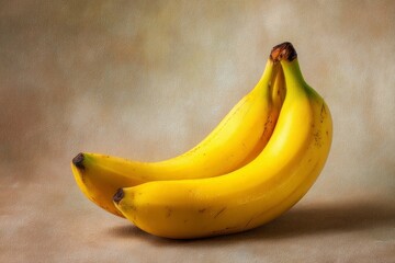 Two ripe bananas rest against a textured backdrop