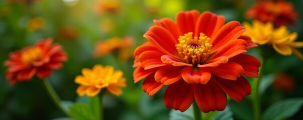 Macro shot of red and yellow lantana flowers in full bloom, colorful, macro