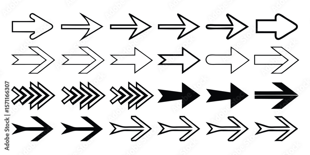 Aufkleber extensive collection of black arrow icons suitable for web design and user interface elements provid