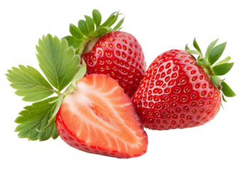 Fresh juicy strawberries with leaves closeup for healthy eating and nutrition lifestyle concept