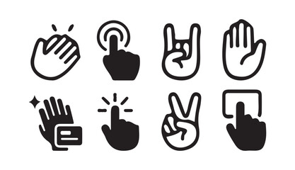 Hand Gesture Icon Set. Peace, Love, Clap, Finger Sign, and Symbolic Hand Poses. Victor illustration eps 10