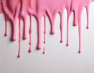 pink liquid drops of paint color flow down on white canvas abstract art light pink paint dripping on the white wall with copy space