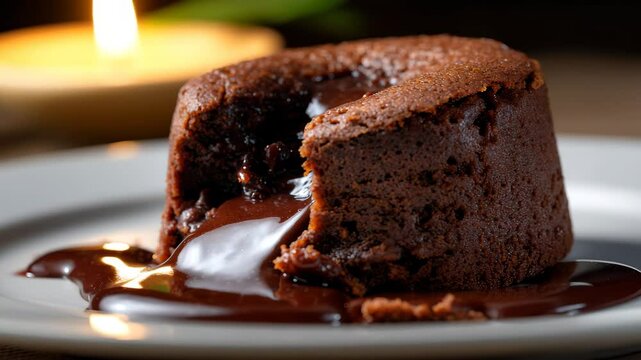 Molten chocolate lava cake oozing warm rich dessert delight
