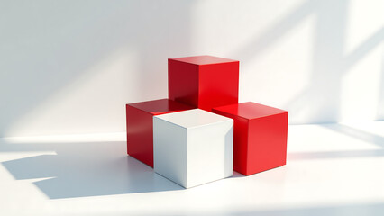 Obraz premium pyramid red white cubes rests atop white surface cast intricate shadows soft natural light pools around
