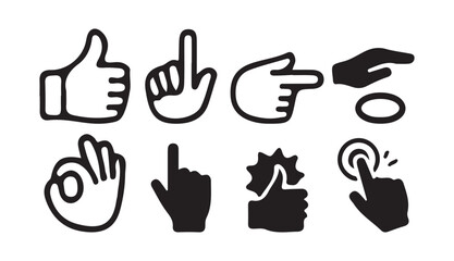 Hand Gesture Icon Set. Peace, Love, Clap, Finger Sign, and Symbolic Hand Poses. Victor illustration eps 10