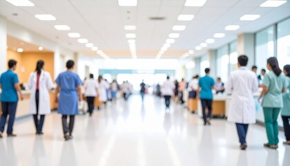 Blurred interior of hospital or clinical with people - abstract medical background.