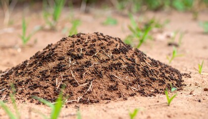 Fototapeta premium Ant colony on soil with green plants