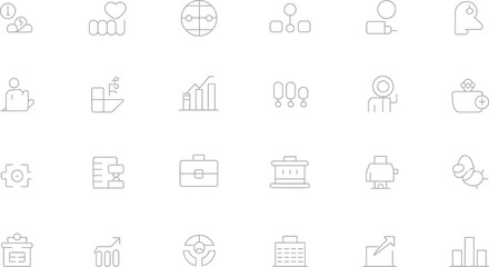 A collection of business and communication icons on a white background