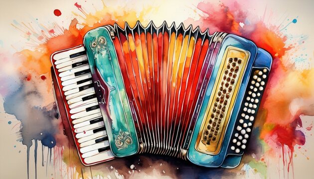 watercolor accordion against vibrant background