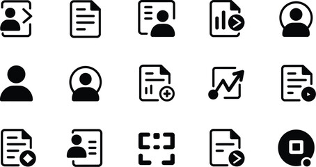A collection of black and white icons representing various file types