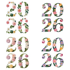 Obraz premium Floral numbers 2026 with decorative flowers and leaves design