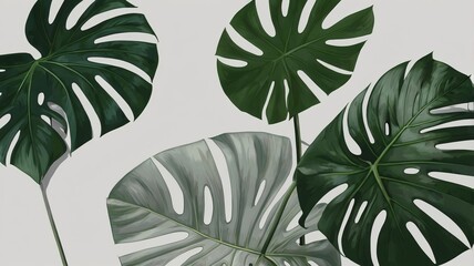 Lush Monstera Leaves on Light Grey Background - 24