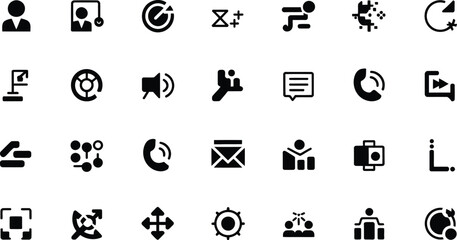 A collection of various black glyph icons arranged on a white background