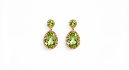 Different style peridot earring design on plain white background