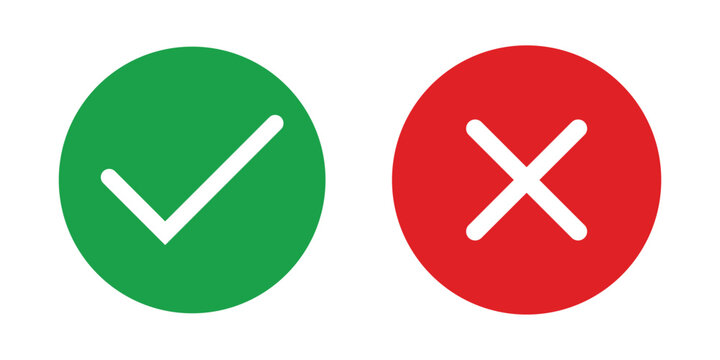  Green Checkmarks and Red Crosses Isolated on White Background. Vector illustration of right and wrong signs. - Powered by Adobe