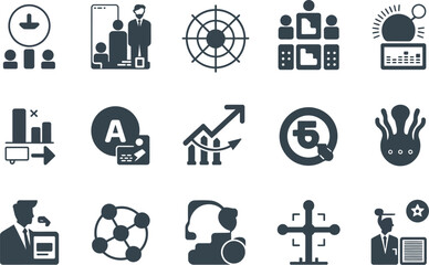 Collection of business icons representing various concepts and strategies