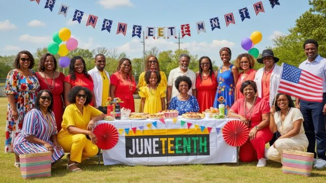 Juneteenth Celebration: Diverse Group Honors Freedom & Heritage with Joyful Outdoor Gathering