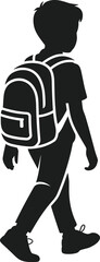 Walking Schoolboy Silhouette with Backpack Vector Illustration