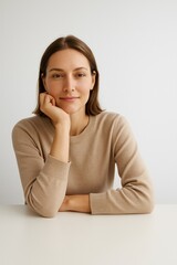 Confident Woman Portrait at Desk, Professional Office Look