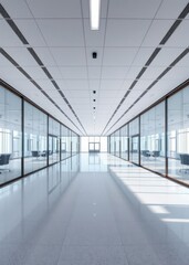 Obraz premium A panoramic view of an office floor with glass partitions Empty room interior design architecture blank design room