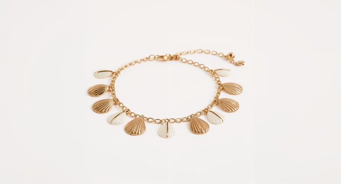 Different style shell anklet design on plain white background