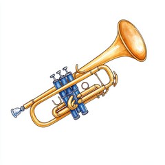 Obraz premium Bright and Vibrant Illustration of a Golden Trumpet with Blue Valves on a White Background