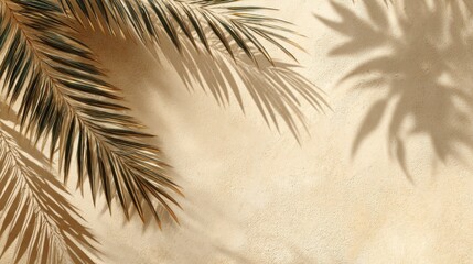 Beige wall with palm leaf shadows