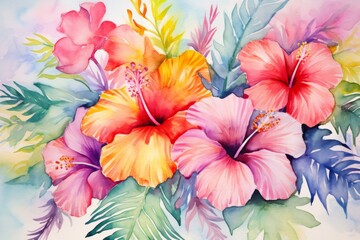 Tropical flowers with leaves