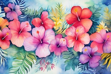 Tropical flowers with leaves