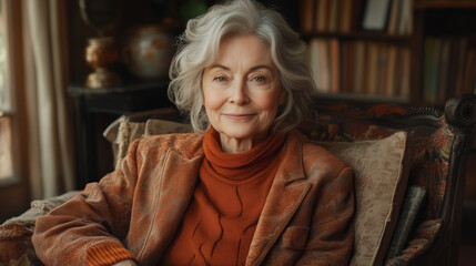 Smiling Senior Woman Relaxing at Home 