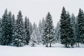 a group of trees covered in snow in a field