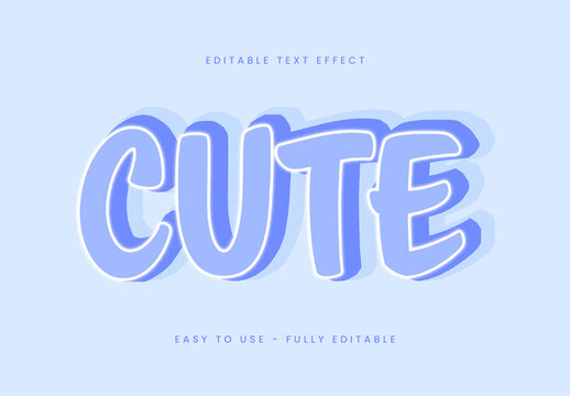 Blue And White Cute Rounded Outline 3D Font Playful Bold Text Effect