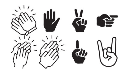 Hand Gesture Icon Set. Peace, Love, Clap, Finger Sign, and Symbolic Hand Poses. Victor illustration eps 10