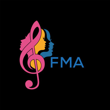 FMA "Colorful Female Silhouettes with Treble Clef Music Symbol on Black Background &ndash; FMA Later Logo, Empowerment, Diversity & Art Concept"
