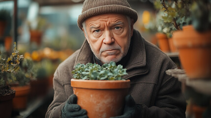 Senior Man Tending to Plants in a Garden
