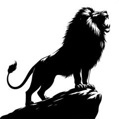 Lion Roaring on Rock