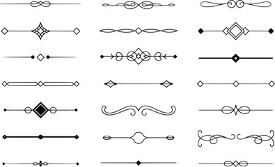 Collection of elegant black decorative line dividers and ornaments on a white background