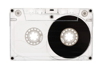 One audio cassette with magnetic tape isolated on white