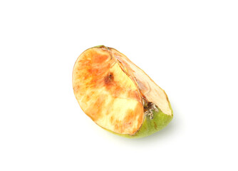 Piece of spoiled apple isolated on white