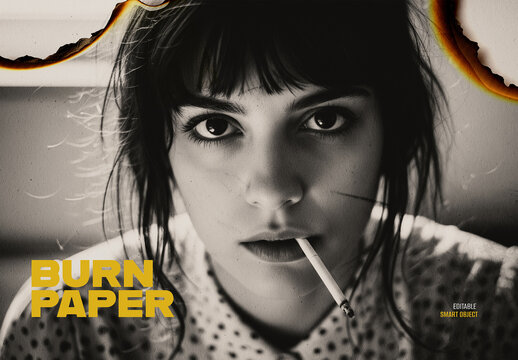 Nostalgia Fire Burn Paper Photo Effect Mockup