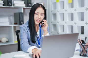 Accountant woman working on financial investment on calculator, calculation, business growth analysis and marketing on graph at office.