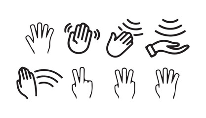 Hand Gesture Icon Set. Peace, Love, Clap, Finger Sign, and Symbolic Hand Poses. Victor illustration eps 10
