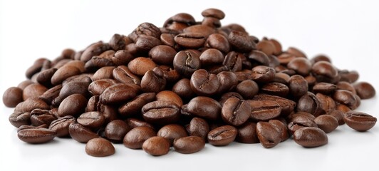 Fototapeta premium The rich and aromatic coffee beans spread artistically on a clean surface.