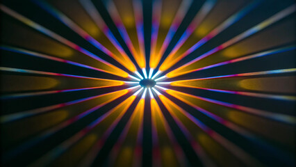 Abstract radial light beams with vibrant colors on a dark background