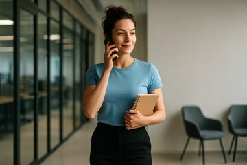 Professional Indian Woman Talking on Phone, Confident in Office