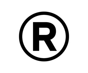 Registered trademark icon. Bold letter R. Legal brand symbol illustration on transparent background. 

